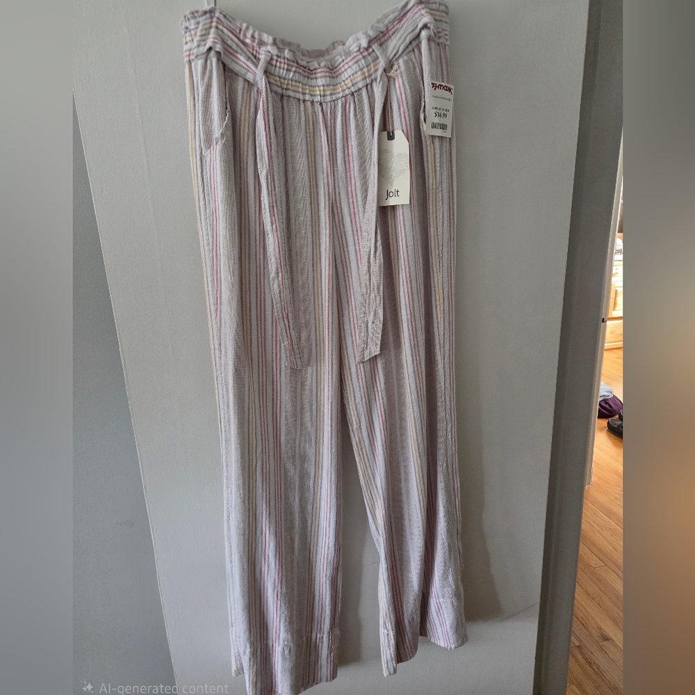 Jolt Pink and White Striped Linen Pants